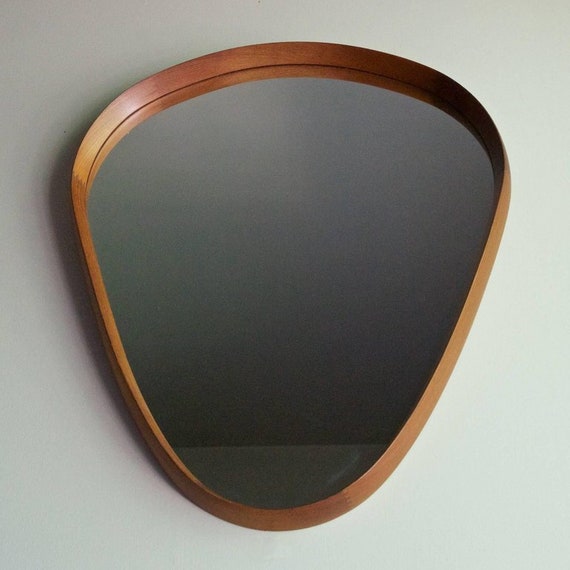 Danish Teak Teardrop Wall Mirror Vintage Mid Century Modern Scandinavian Denmark 1950s 1960s