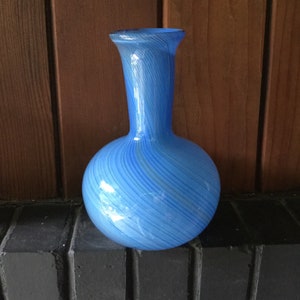 Brilliant Blue Pin Striped Glass Vase Vintage Mid-Century Dansk image 4