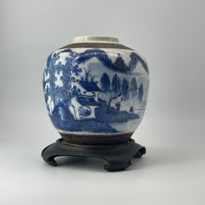 Antique 18th Century Chinese Asian Qing Dynasty Porcelain Blue White Ginger Jar Tongzhi Era Vintage Chinoiserie image 5