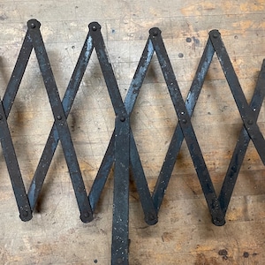 Clamp On Scissor Rack Accordian Steel Wall Partition Shelf Vintage Industrial Art Deco Patina Black Curtain Antique