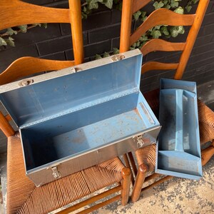 Vintage Industrial Union Made Toolbox with Enamel Blue Steel Handle Interior 1940s 1950s image 5