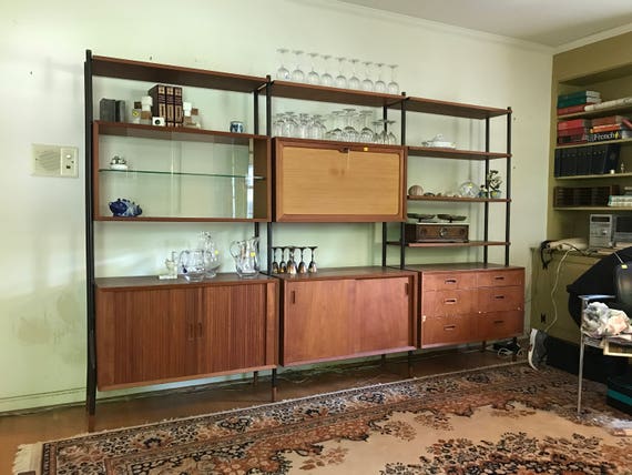 Danish Teak Wall Unit Room Divider Lyby Mobler Metal