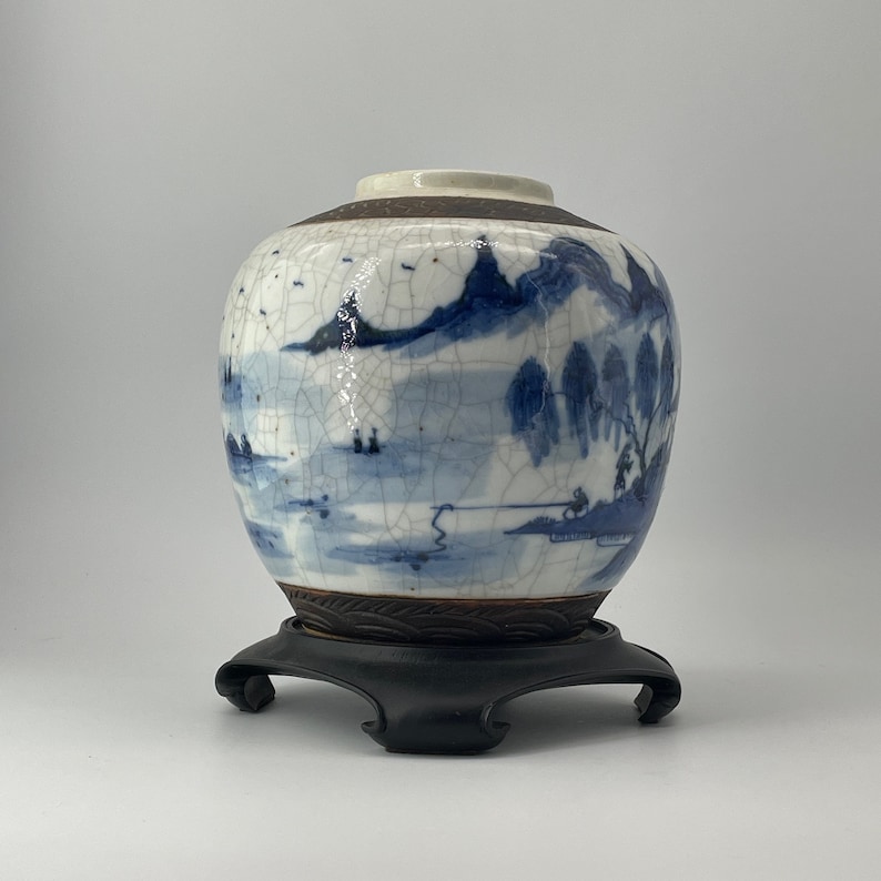 Antique 18th Century Chinese Asian Qing Dynasty Porcelain Blue White Ginger Jar Tongzhi Era Vintage Chinoiserie image 3