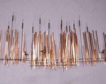 Massive C.Jere Cattails Sandpiper Beach Grass Sand Dunes Scene 1970s Vintage Mid-Century
