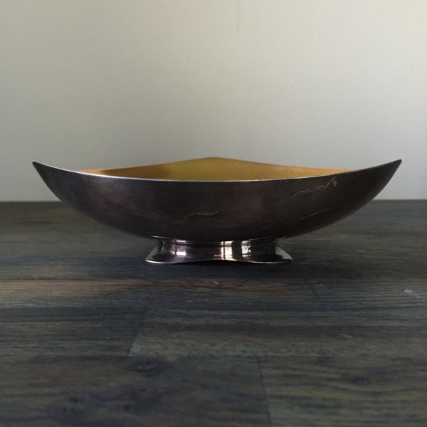 Carl Christiansen Silverplate & Goldtone Footed Bowl Mid Century Danish Modern