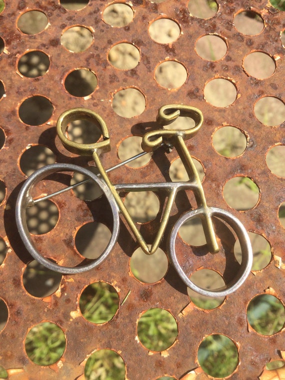 Bicycle Brooch Pin Sterling Brass - image 3