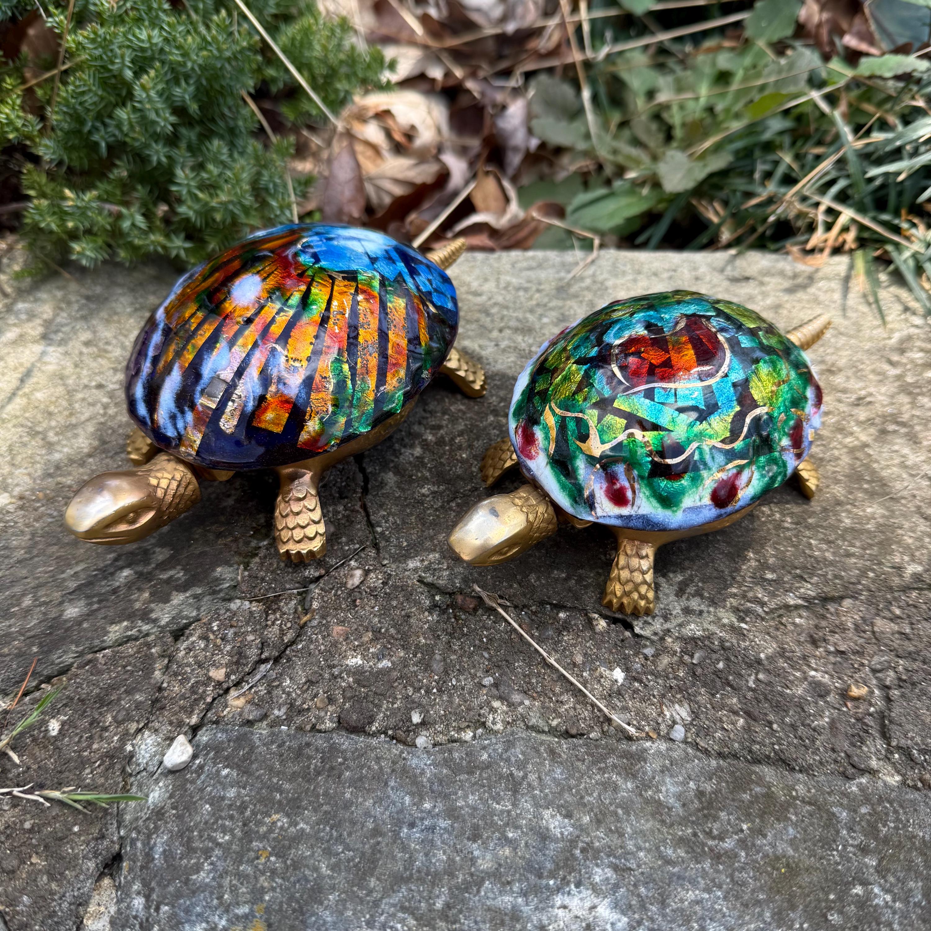 Small Enamel Brass Turtle Desk Bell BOJ of Eibar, Spain Vintage