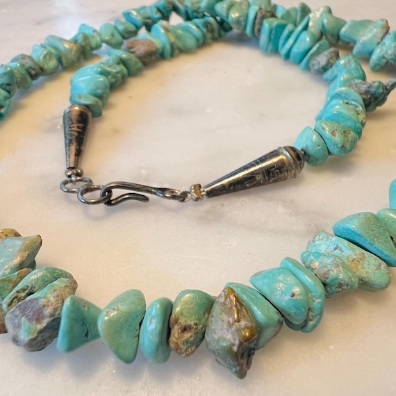Old Pawn Turquoise Necklace Navajo Chip Chunk Sterling