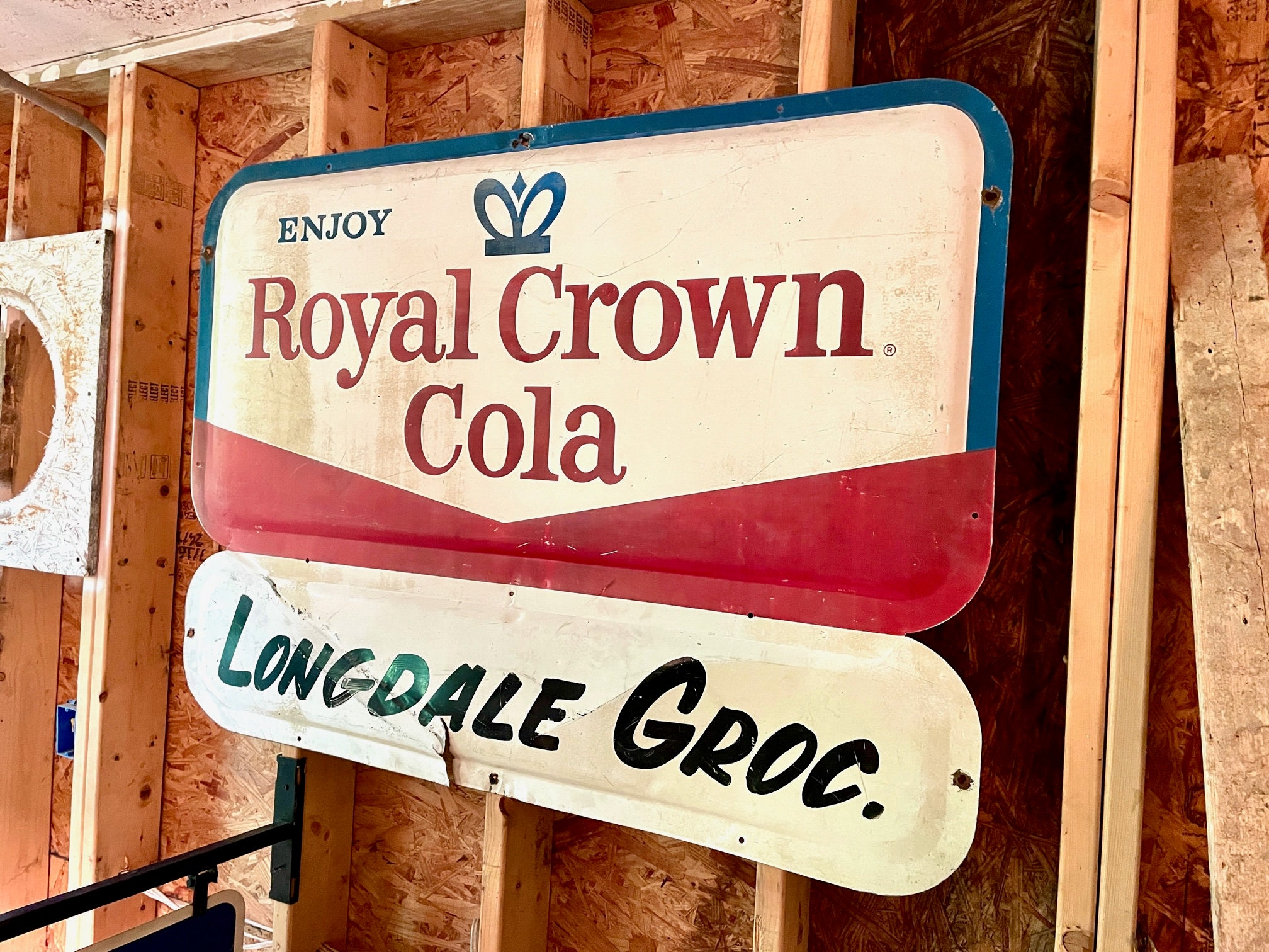 Giant 1950s Royal Crown Cola Grocery Store NOT Porcelain Sign