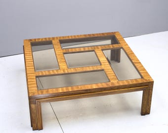 Chinese Chippendale Coffee Table Smoked Glass Vintage Mid-Century Madame