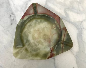 Stone Dish Vintage Mid-Century Agate Ashtray Active Veining Green