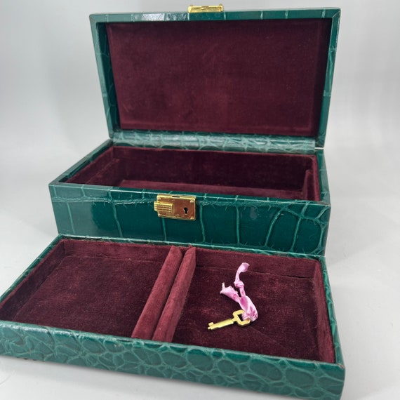 Vintage Green & Burgundy Jewelry Box - image 5