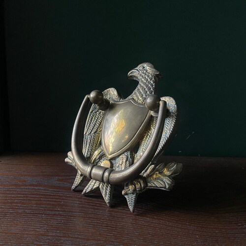 1960s Eagle & Shield Door Knocker Vintage Mid-Century Classic American Rambler Home Brass Decor