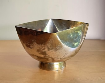 Vintage Ward Bennett Design Silver Plate Bowl Heavy Finish Loss with Brass Patina