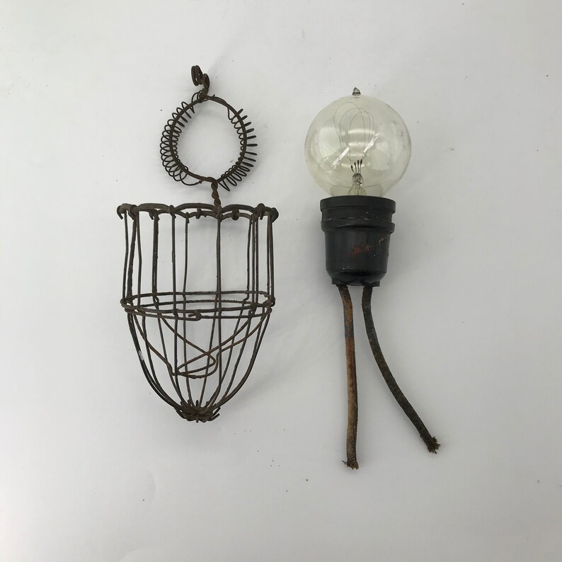 Antique Edison Light Bulb Safety Wire Cage 'Rat Trap' Rare Early Electric Lightbulb Mine Basement Vintage Industrial Gas Tip Loop Filament image 4