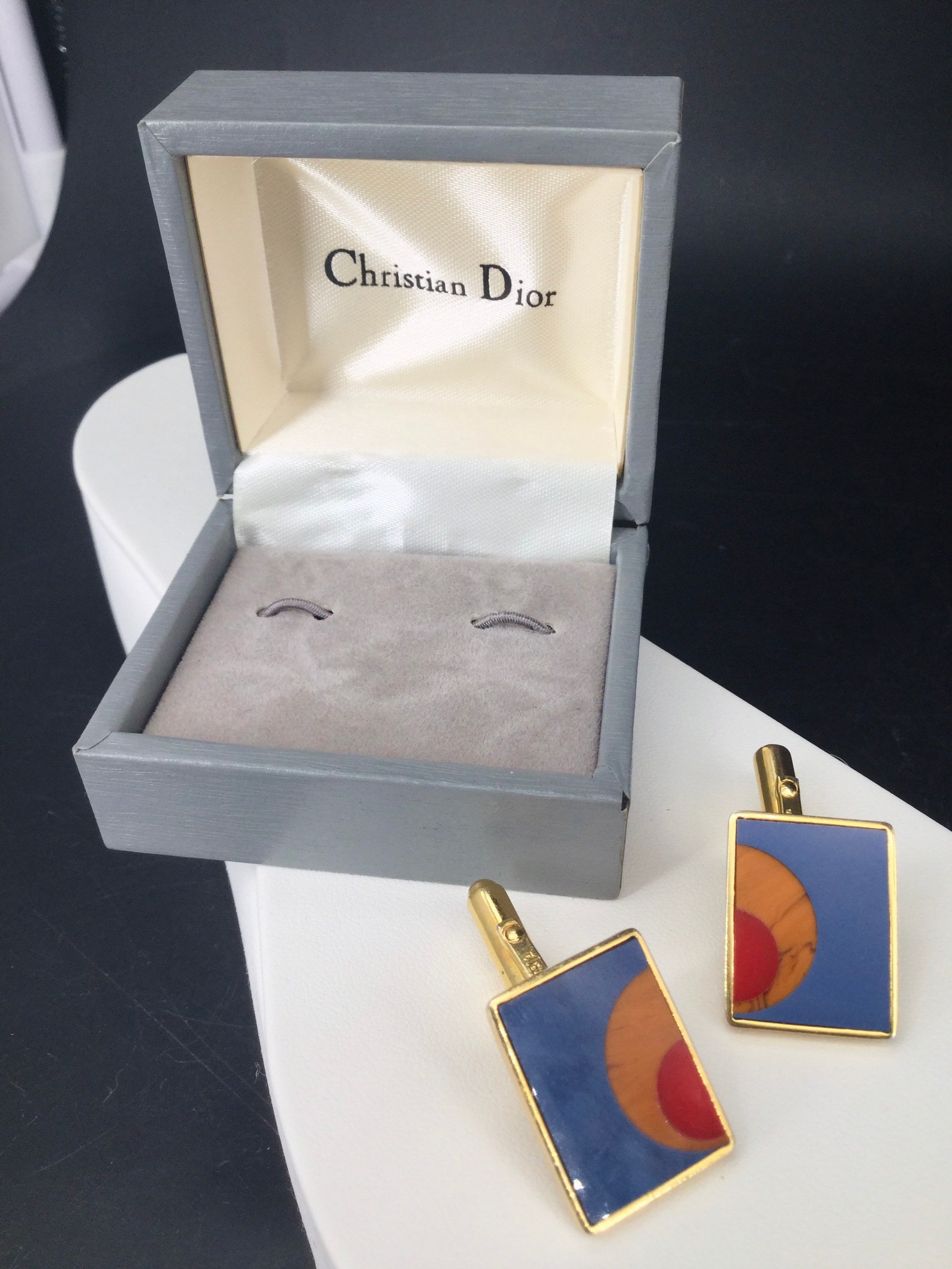 Vintage Christian Dior Cufflinks Glass Inlaid Etsy