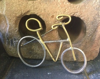 Bicycle Brooch Pin Sterling Brass