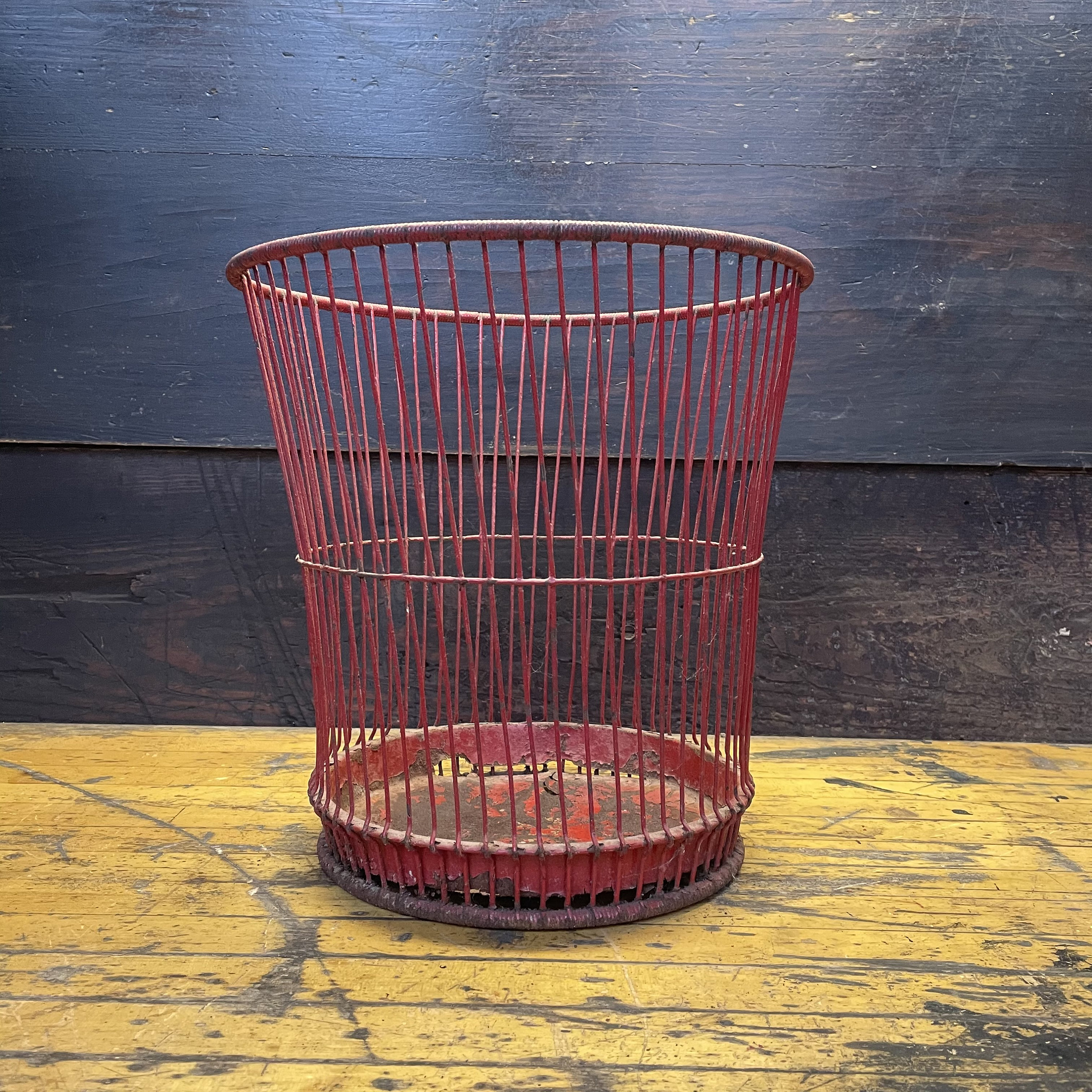 Vintage Industrial Office Factory Foreman Red Trash Can Victorian