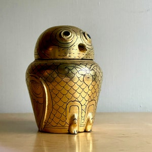 Vintage Gold Owl Cannister Egyptian Revival Style Pharaohs Urn Gold Leaf Painted Container Jar image 1