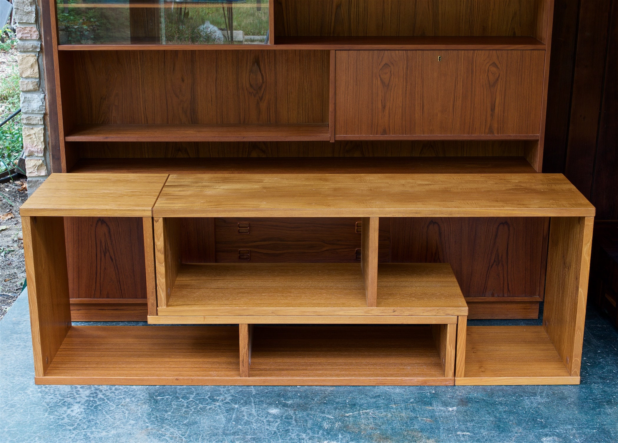 Danish Teak L-shape 2-piece Expanding Puzzle Shelving Unit