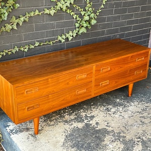 1960s Danish Teak Low Media Cabinet Chest of Drawers Vintage Mid-Century Poul Hundevad Chest of Drawers Low Boy image 4
