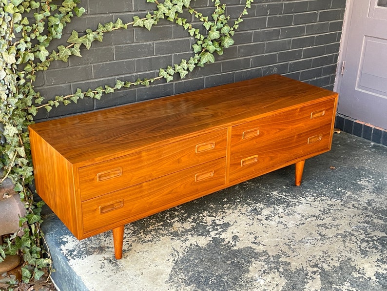 1960s Danish Teak Low Media Cabinet Chest of Drawers Vintage Mid-Century Poul Hundevad Chest of Drawers Low Boy image 4