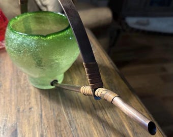 Regadera vintage italiana Amici de vidrio verde y cobre soplado a mano.