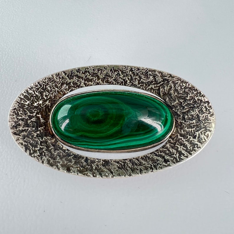 Helsinki Finland Erik Granit Brooch Sterling Malachite Modernist image 4