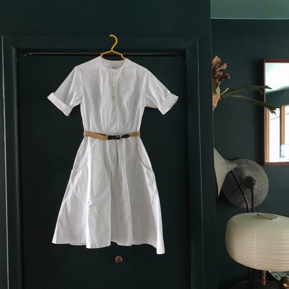 1950s Work Dress Mr. Josef Thick Cotton Uniform Nu