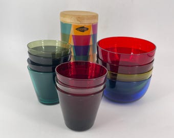 Kaj Franck Kartio Kimara Nuutajarvi Nostjo Cups Bowls Vintage Scandinavian Colored Glass Shot Saki Glass Miso Bowls