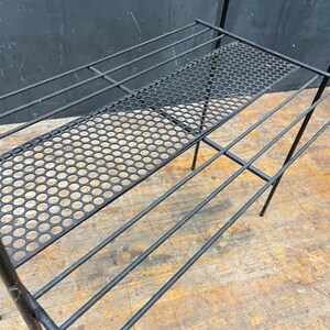 Atomic Wire Two Tier Side Table Rack Vintage Mid-Century Apartment Modern Plant Stand 1950s Black Perforated image 6