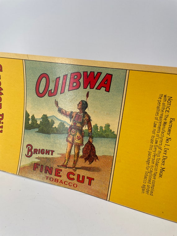 Antique Vintage Indian Native American Graphic Advertising Design Tin Can  Paper Label Ojibwa Tobacco Rare Graphic Scotten-dillon Detroit