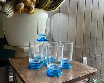 6 Mid-Century Italian Glasses Tumblers Turquoise 8oz Vintage Blue