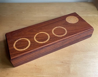 Vintage 1950s SOWE Scandinavian Rosewood Jewelry Box Cork Inlay Geometric Design Circles McKeown Klitgaard