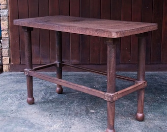 1800s Victorian Hyredahl Iron Forged Worktable Industrial Workshop Vintage