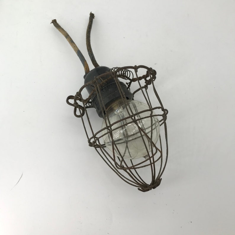 Antique Edison Light Bulb Safety Wire Cage 'Rat Trap' Rare Early Electric Lightbulb Mine Basement Vintage Industrial Gas Tip Loop Filament image 1