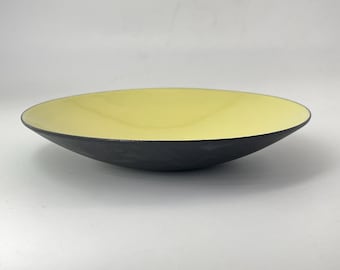 Vintage Krenit Denmark Herbert Krenchel Enamel Shallow Bowl Pale Yellow Black Vintage mcm Mid-Century Danish Modern
