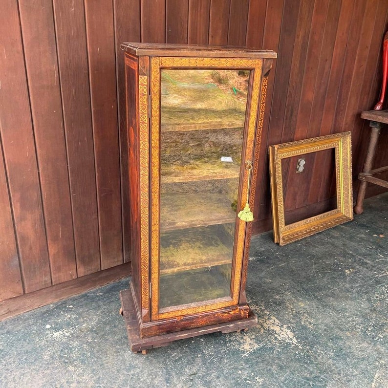 Victorian Glass Display Cabinet Case Velvet Vintage Antique Tramp Folk Art Curio Case Palmistry Carnival image 1