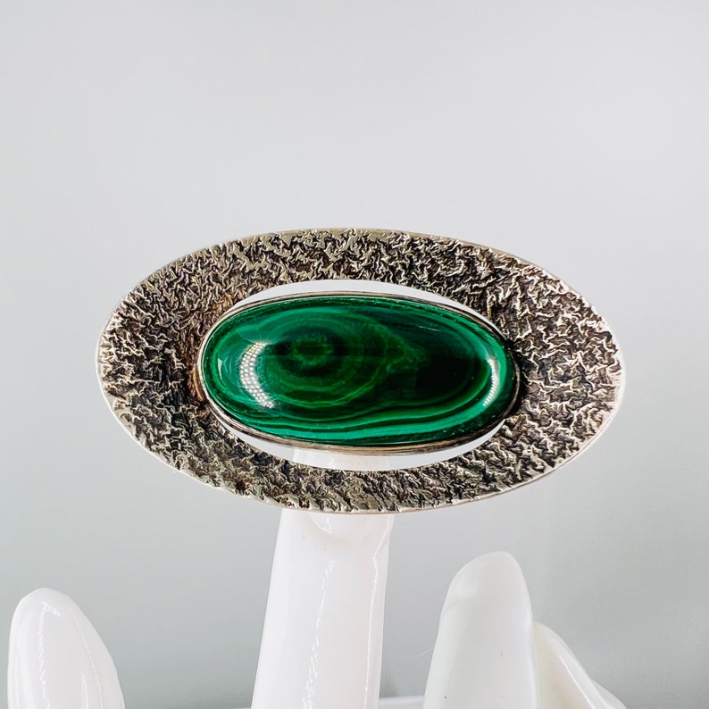 Helsinki Finland Erik Granit Brooch Sterling Malachite Modernist image 2