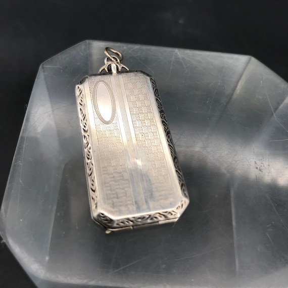 Antique Locket HELLO unique Sterling Rectangle Victorian Edwardian Necklace Charm Photograph Keepsake View 2