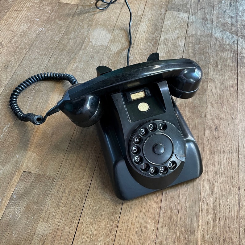 1960s Dutch Bakelite Black Telephone Vintage Black Ericsson PTT Rotary Dial Phone Clean image 2