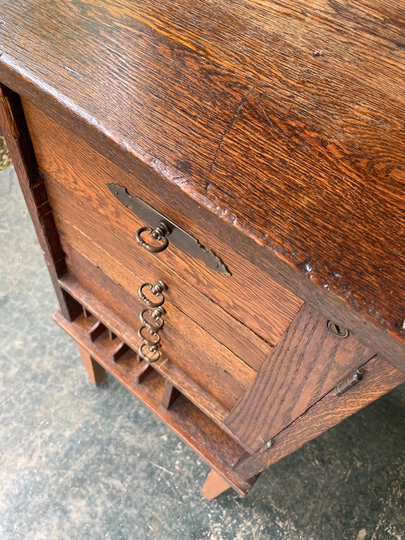 Quarter Sawn Oak Cabinet End Table Mail Pigeon Hole Chest Vintage Office Post Factory Furniture Industrial Mercantile image 7