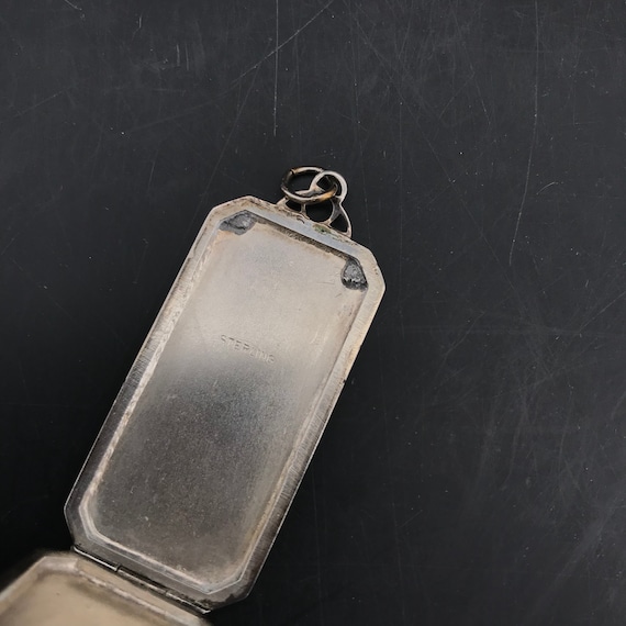 Antique Locket HELLO unique Sterling Rectangle Victorian Edwardian Necklace Charm Photograph Keepsake View 6