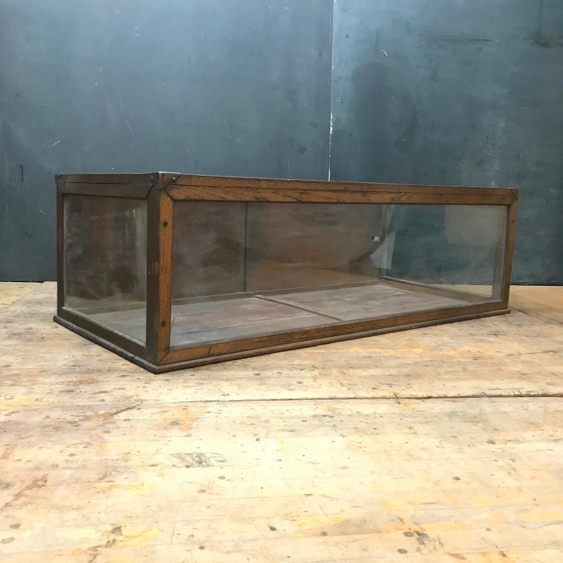 Oak Glass Display Cabinet Open Top Vintage Industrial General Store Jewelry Watches Mercantile Trade Retail Boutique Case image 2