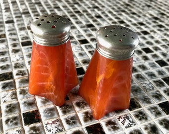 1920s Old Diner Shakers Swirly Amber Bakelite Butterscotch Salt Pepper Shakers Vintage Antique