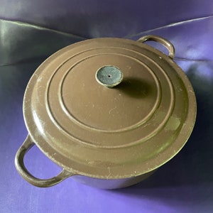Vintage Le Creuset Pot Lid Chocolate Brown Enamel Cast Iron image 2
