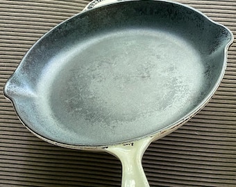 Le Creuset #30 Enamel Cast Iron Frying Pan White French Mid-Century Vintage 12 Inch Skillet