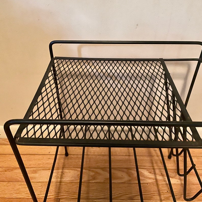 1950s Atomic Side Table Plant Stand Vinyl Record Holder Wire Mesh Expanded Metal Vintage Mid-Century Modernist image 7