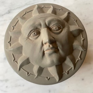 Vintage Sun Face Terracotta Lidded Bowl Dish Jewelry Box image 3