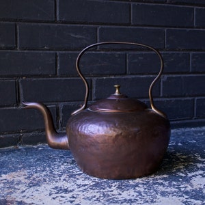 Large Antique 19th Century Copper Kettle Teapot Tea Coffee Western Old West Saloon Tavern Pot Victorian image 2